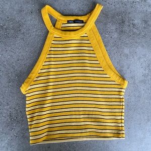 Wmns Zara yellow striped halter crop top Size S NWOT